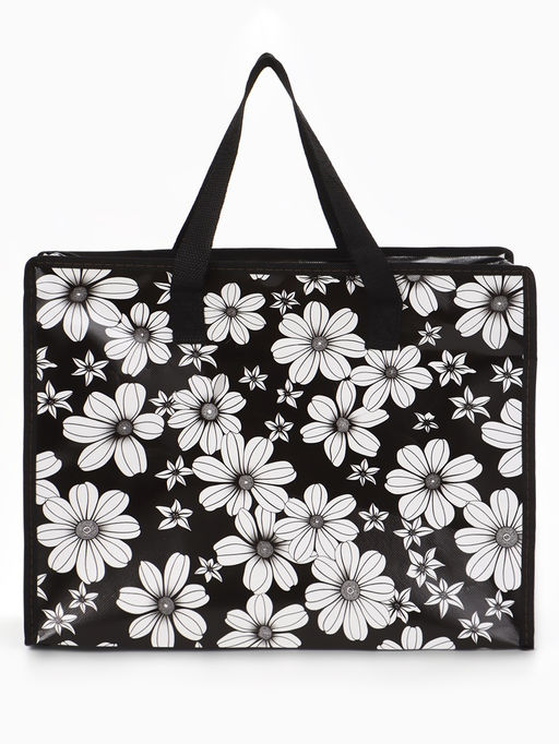 Сумка хозяйственная «Ромашки», на молнии, 40×15×30 см, чёрная