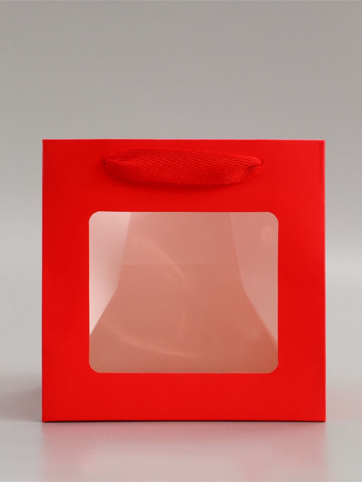 Пакет крафт с квадратным дном и окном, 15×15×15 см, красный