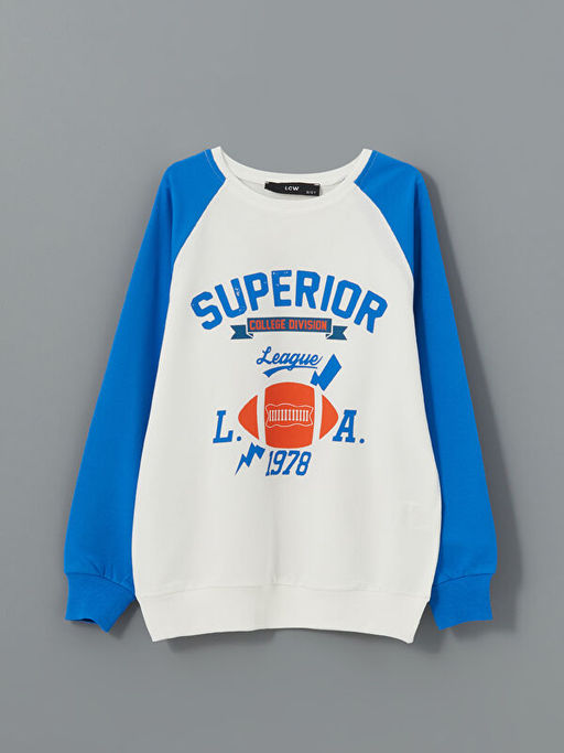 Bisiklet Yaka Bask?l? Erkek ?ocuk Sweatshirt