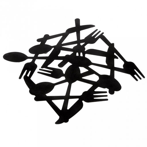 "Кухня" Подставка металлическая, окрашенная под горячее 19,5х19,5см h1,5см, на ножках, цвет - черный матовый (Китай)