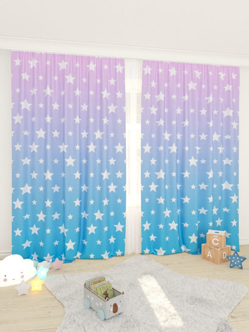Детские фотошторы Белые звездочки на градиенте Габардин/150 см/260 см