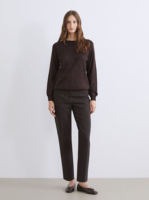 Bisiklet Yaka ?i?ekli Kad?n Triko Kazak