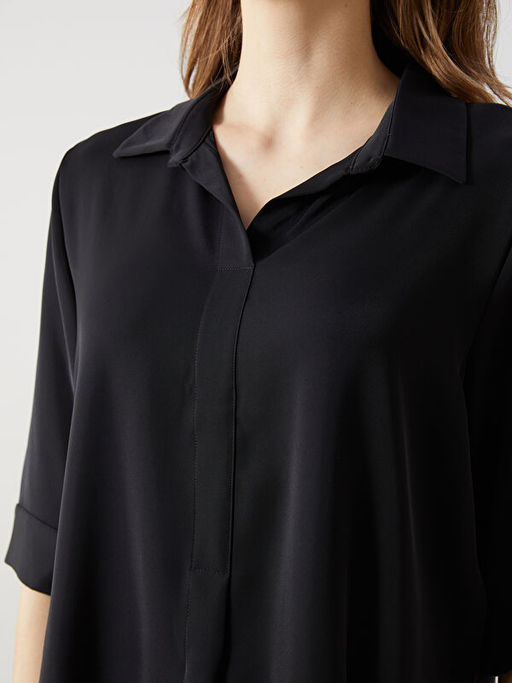 G?mlek Yaka Oversize Krep Kad?n Bluz