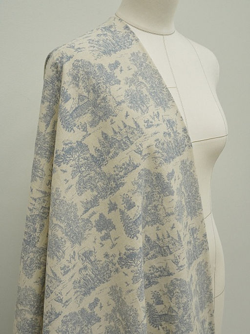 Хлопколен Туаль де Жуи - прованс цв.джинс (на суровом), ш.1.4м, лен-15%, хл-85%, 125гр/м.кв - Купава фото 3