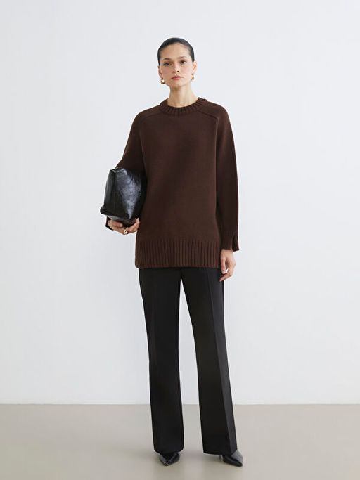 Bisiklet Yaka Oversize Kad?n Triko Tunik