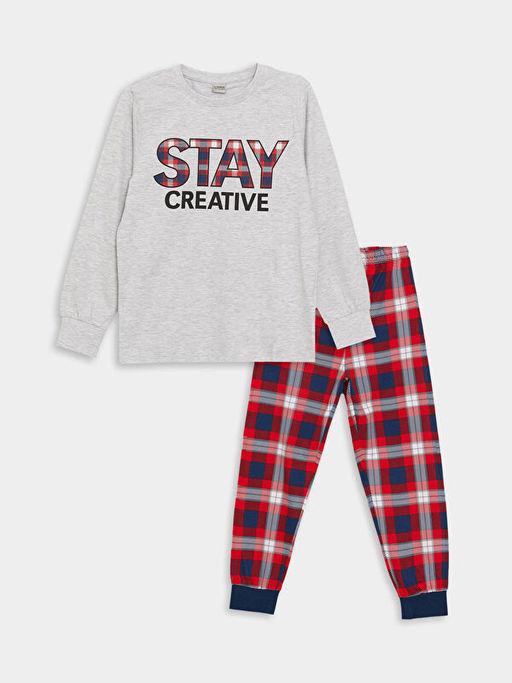 Bisiklet Yaka Ekose Uzun Kollu Erkek ?ocuk Pijama Tak?m?