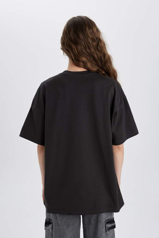 Футболка Oversize с круглым вырезом и короткими рукавами с принтом - Defacto фото 6
