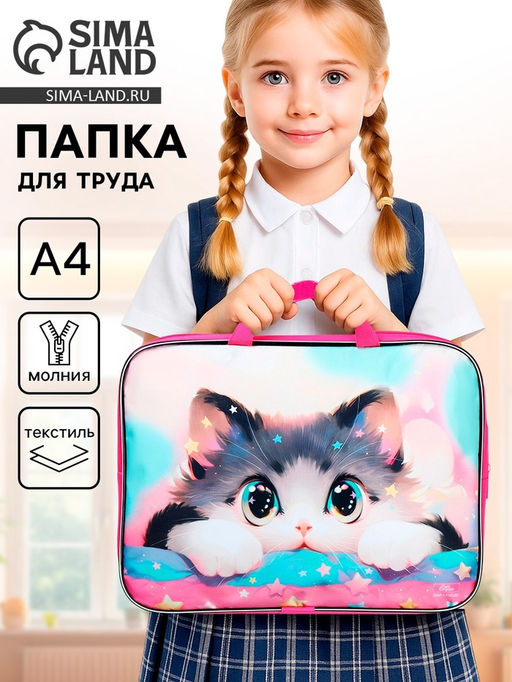 Папка для труда, А4, текстильная, 35×27×7 см «Котик корея»