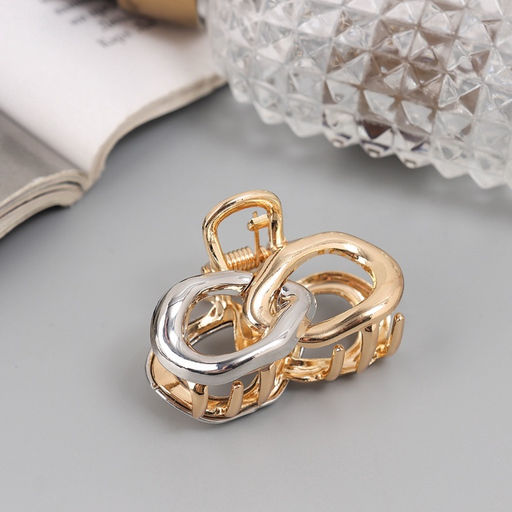 Цена за 6 шт. Крабик для волос «Хизер», звенья, 4.5 см, золото-серебро