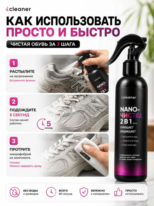 Очиститель для обуви Nano-Чистка 250ml icleaner  фото 4