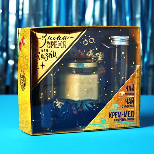 Подарочный набор Зима: чай с лимоном и брусникой 84 г., крем-мед с кедровым орехом, 120 г. - Фабрика счастья фото 2