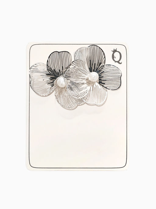 Серьги с жемчугом «Цветы» крупные, белые в серебре