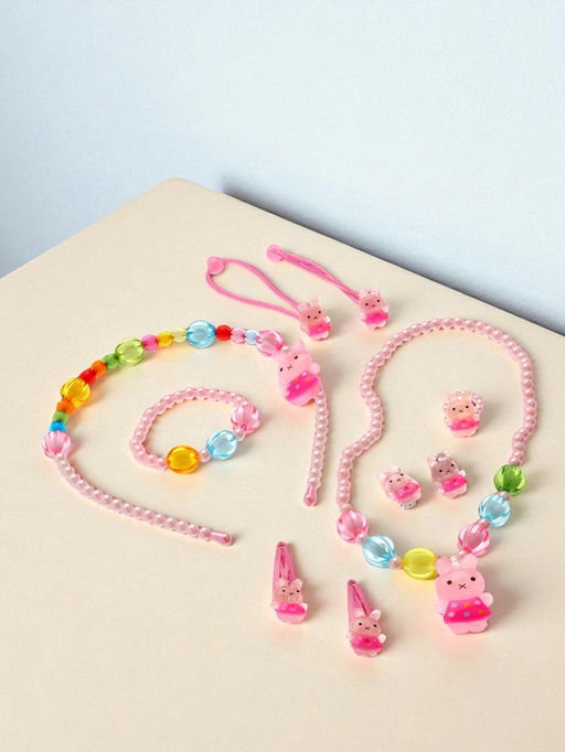 Набор детских украшений Выбражулька «Зайчики», 9 предметов: ободок, 2 резинки, 2 заколки, клипсы, кулон, браслет, кольцо, МИКС