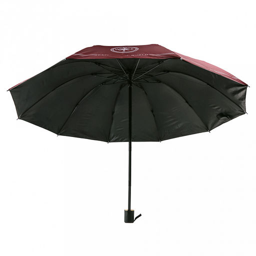 Зонт механический "Роза ветров" ткань эпонж (полиэстер) + черное УФ-покрытие, 10 лучей, д/купола 108см h68см, 3 сложения, 28см в сложенном виде, механизм против ветра, ручка с покрытием "soft-touch", цвет бордовый, 370гр (Китай)