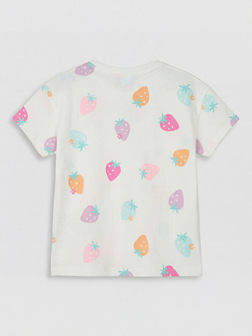 Bisiklet Yaka ?ilek Bask?l? K?z ?ocuk Ti??rt