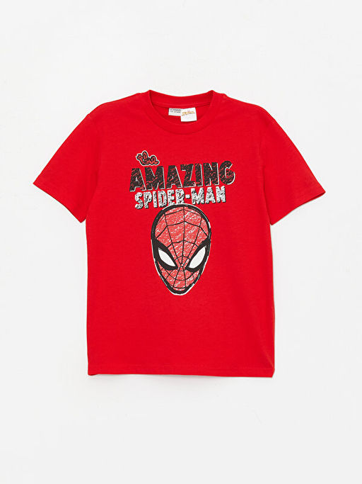 Bisiklet Yaka Spiderman Bask?l? K?sa Kollu Erkek ?ocuk Ti??rt