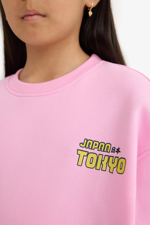Oversize Geni_ Kal_p Bisiklet Yaka S_rt Bask_l_ __i Yumu_ak T_yl_ Sweatshirt K_z _ocuk - Defacto фото 6
