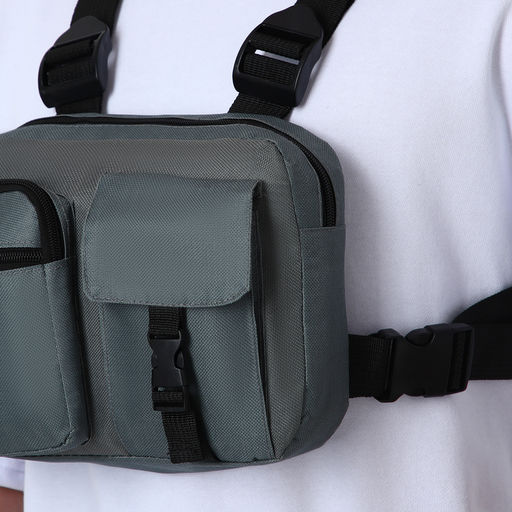 Сумка нагрудная на молнии, 2 наружных кармана, 21×3.5×16 см, серая