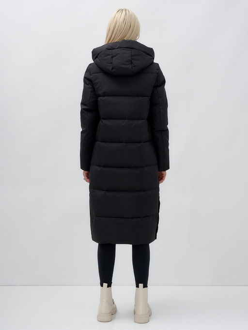 Пальто утепленное стеганное зимнее с капюшоном женское черного цвета 9628Ch - Mtforce фото 4