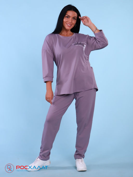 Трикотажный костюм с брюками пастельно-лиловый К-59 (5)