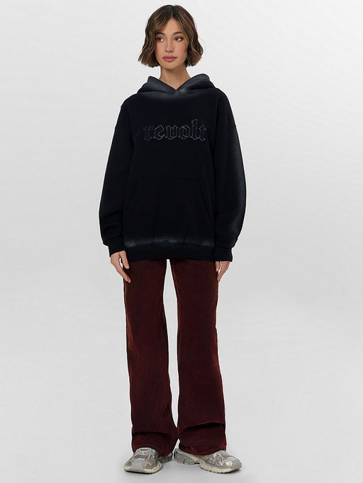 Худи женское черное с начесом и надписью Revolt - Mark formelle фото 3