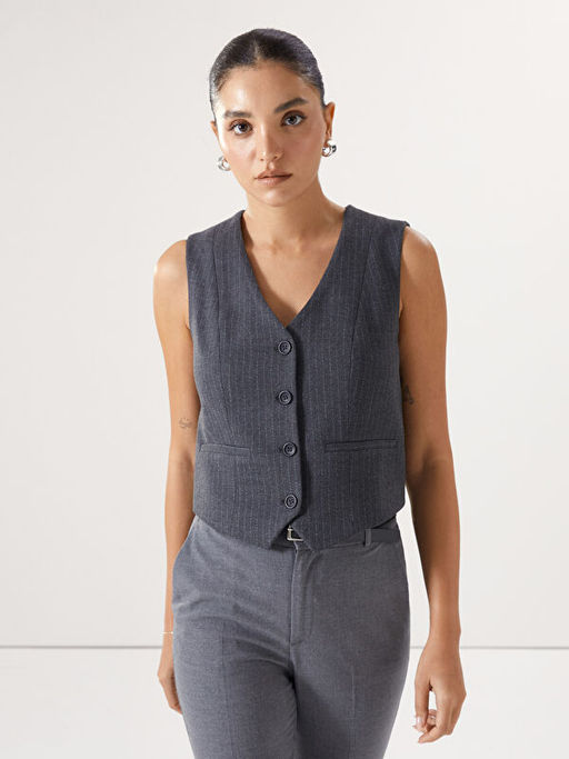 V Yaka ?izgili Kad?n Klasik Yelek