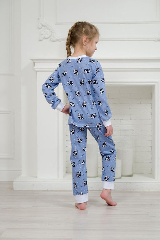 Пижама детская из джемпера и брюк из кулирки Коровы голубой - Амадэль фото 15