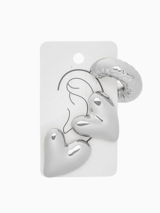 Серьги и каффы QF Сердечки, набор, бублик, цвет серебро  фото 3