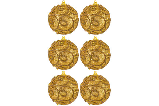 Набор 6 новогодних шаров 8*8 см Вензеля золото - Elan gallery фото 12