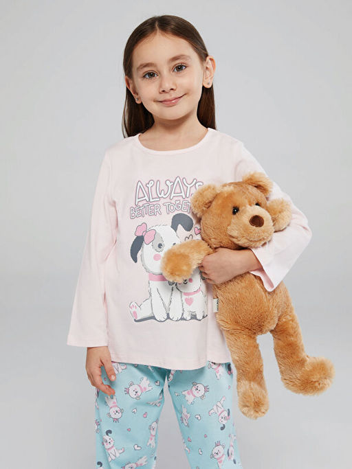 Bisiklet Yaka Bask?l? K?z ?ocuk Pijama Tak?m?