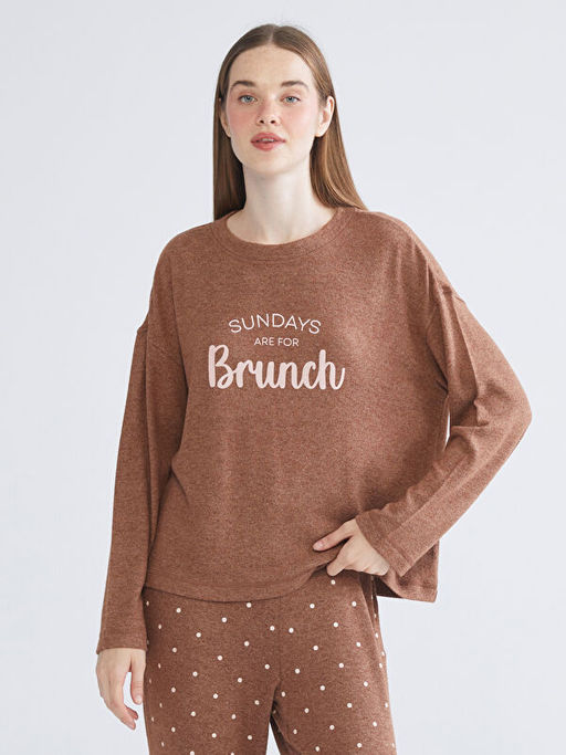 Bisiklet Yaka Bask?l? Kad?n Pijama Tak?m?