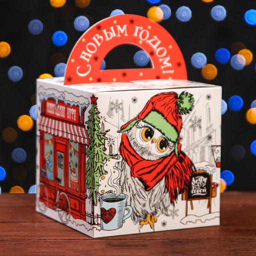 Цена за 5 шт. Подарочная коробка Новогоднее кафе, 14 х 14 х 14 см - Simaland фото 4