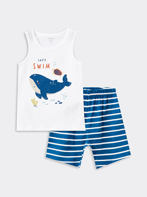 Bisiklet Yaka Kolsuz Bask?l? Erkek Bebek ?ortlu Pijama Tak?m?