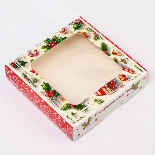 Цена за 5 шт. Коробка новогодняя подарочная складная с окном Прекрасного настроения, 13?13?3 см - UPAK LAND фото 3