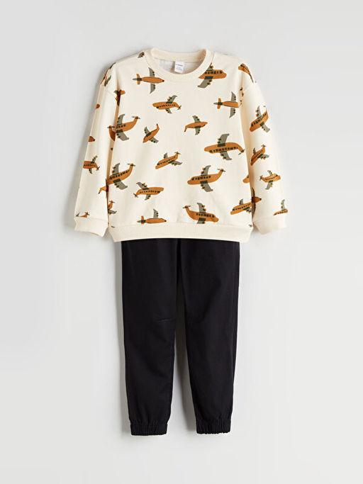 Bask?l? Erkek ?ocuk Sweatshirt ve Pantolon 2li