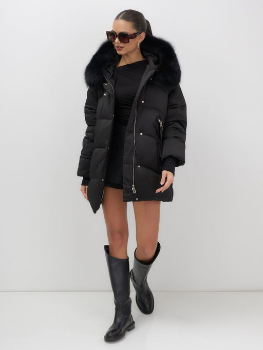 Куртка зимняя женская с мехом и капюшоном тренд черного цвета 7737Ch - Visdeer фото 2