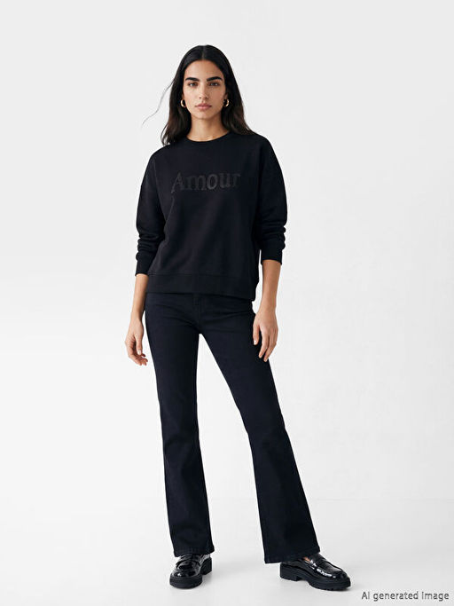 Bisiklet Yaka Ta?l? Oversize Kad?n Sweatshirt