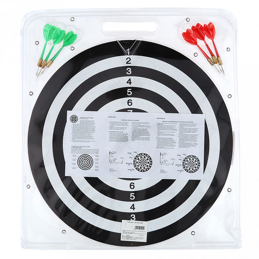 Набор для игры в дартс "В яблочко" д40см, h1см, с дротиками 6шт (красный/зеленый), большой, в блистере с ручкой (Китай)