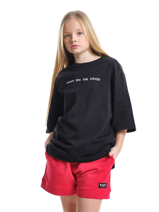 Футболка черная подростковая оверсайз PW22-7452 черный - Mini maxi фото 3