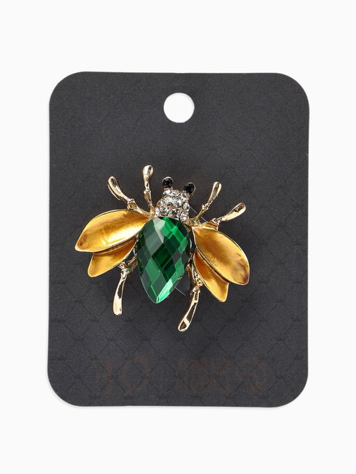 Брошь «Жук» с крыльями, кристалл, цвет жёлто-зелёный в золоте