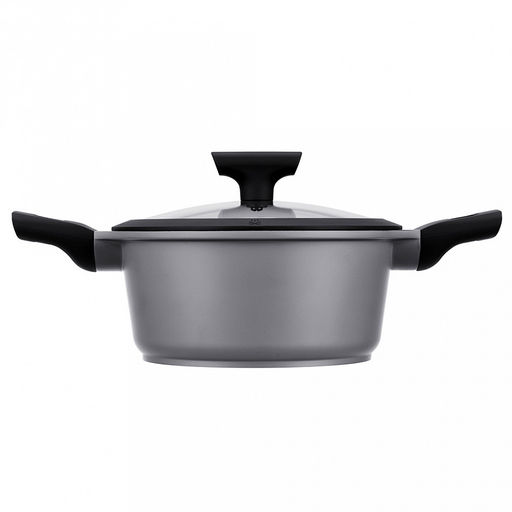 Кастрюля с антипригарным покрытием Moderno 2,3л, д20см, h16см, s1,8мм, дно s5мм, литой алюминий, стеклянная крышка с силиконовый ободом, бакелитовая ручка с покрытием soft-touch, Regent (Китай) Подходит для всех видов плит, включая индукционную