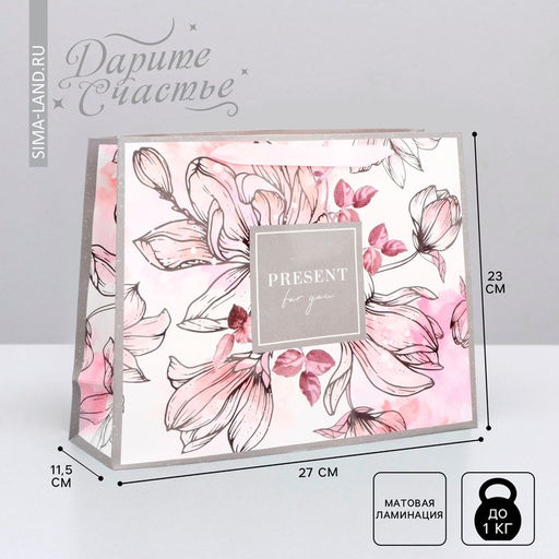 Цена за 2 шт. Пакет подарочный ламинированный, упаковка, «Present for you», ML 27×23×11.5 см