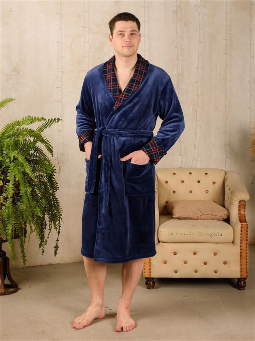 Халат мужской из велсофта Артур темно-синий