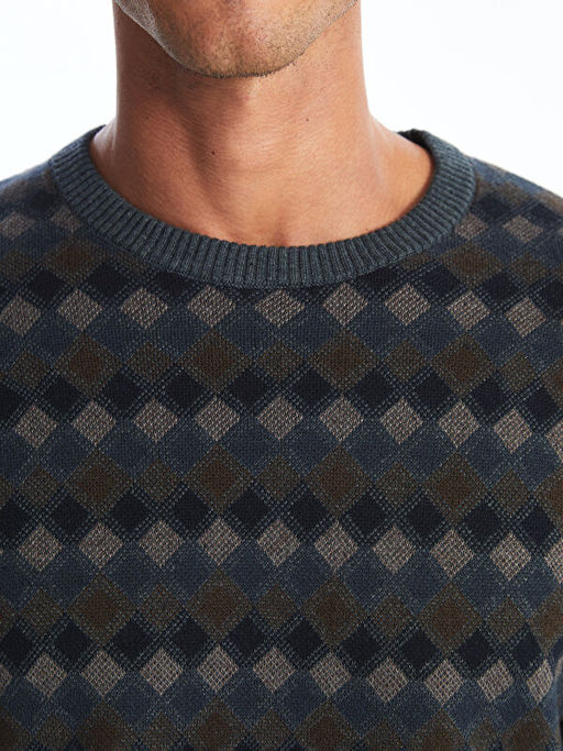 Bisiklet Yaka Uzun Kollu Desenli Erkek Triko Kazak