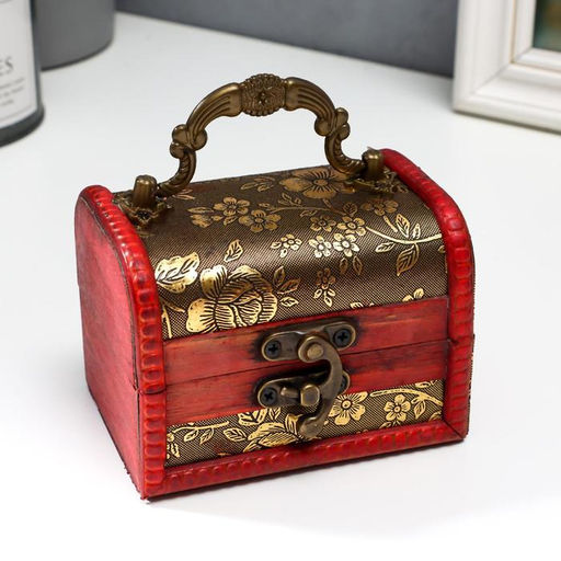 Шкатулка для украшений «Сундук с ручкой. Незабудки», дерево, 7.3×9.5×7.5 см