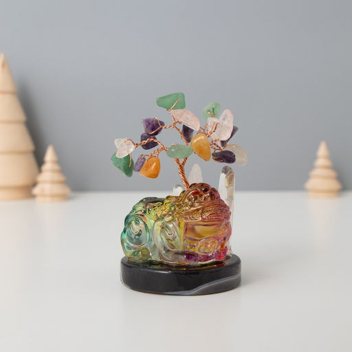 Фигурка «Деревце под защитой льва», стекло, металл, 18 камней, цветной, 5.5×5.5×9 см