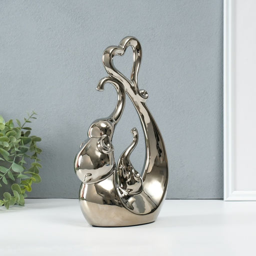 Фигурка керамика Слоники с сердцем. Абстракция, серебро, 8.5?18.5?29.3 см