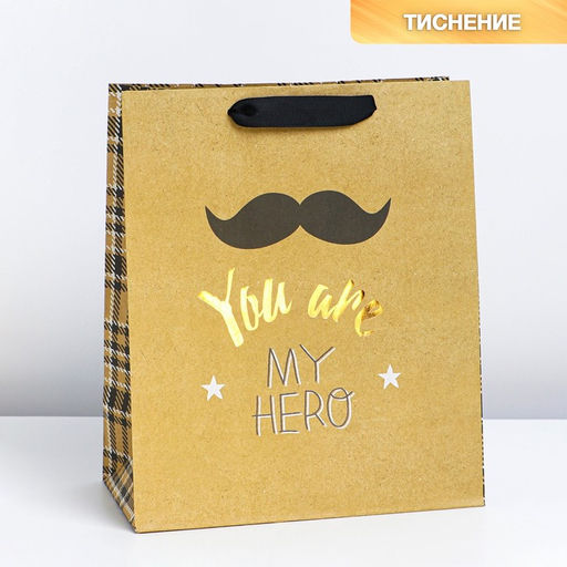 Пакет подарочный крафтовый, упаковка, You are my hero, ML 23×27×11.5 см
