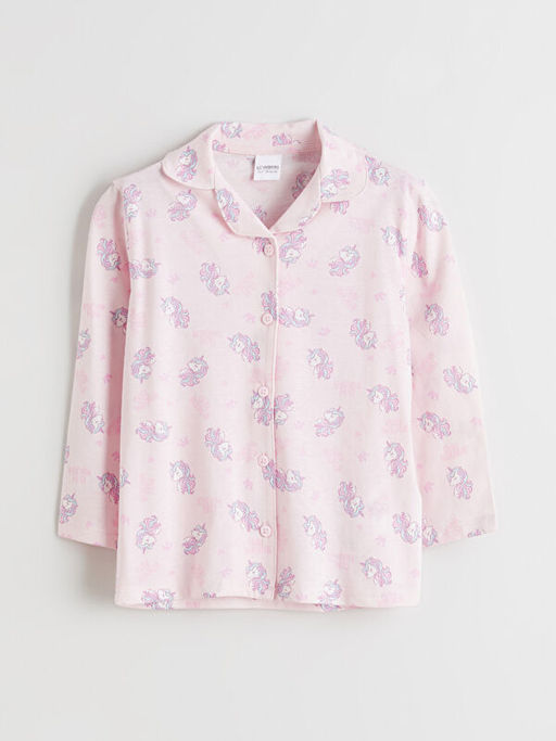 G?mlek Yaka Desenli K?z ?ocuk Pijama Tak?m