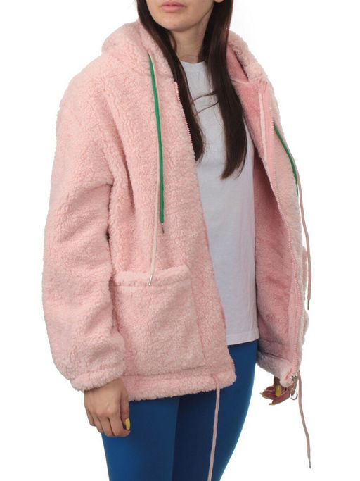 1002 PINK Куртка плюшевая демисезонная (65% хлопок, 35% полиэстер) оверсайз 48-52
